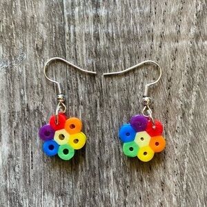 Rainbow earrings handmade perler beads jewelry